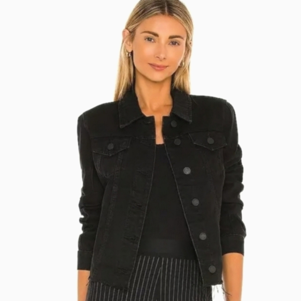 New Blank NYC Distressed Black Denim Trucker Jacket